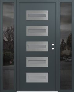 Diamond D4 68" x 80" anthracite/anthracite Frosted Glass Panel stainless steel LHI with 2 Sidelites Mirrored Glass