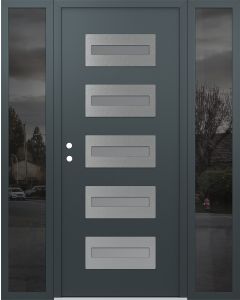 Diamond D4 68" x 80" anthracite/anthracite Frosted Glass Panel stainless steel RHI with 2 Sidelites Mirrored Glass