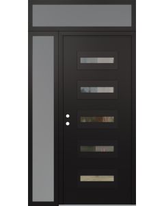 Diamond D4 52" x 96" black/black Clear Glass Panel black RHI with Sidelite and Transom frosted Glass