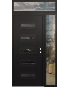 Diamond D4 50" x 96" black/black Mirrored Glass Panel black LHI with Sidelite and Transom clear Glass