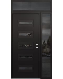 Diamond D4 52" x 96" black/black Mirrored Glass Panel black LHI with Sidelite and Transom Mirrored Glass
