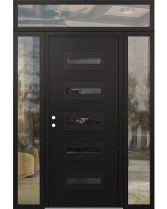 Diamond D4 68" x 96" black/black Mirrored Glass Panel black RHI with 2 Sidelites and Transom clear Glass