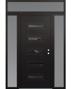 Diamond D4 64" x 96" black/black Mirrored Glass Panel black LHI with 2 Sidelites and Transom frosted Glass