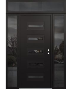 Diamond D4 64" x 96" black/black Mirrored Glass Panel black LHI with 2 Sidelites and Transom Mirrored Glass