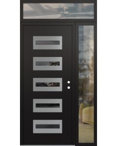 Diamond D4 52" x 96" black/black Mirrored Glass Panel stainless steel LHI with Sidelite and Transom clear Glass