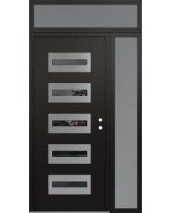 Diamond D4 50" x 96" black/black Mirrored Glass Panel stainless steel LHI with Sidelite and Transom frosted Glass