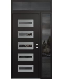 Diamond D4 52" x 96" black/black Mirrored Glass Panel stainless steel LHI with Sidelite and Transom Mirrored Glass