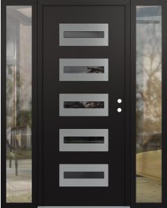 Diamond D4 68" x 80" black/black Mirrored Glass Panel stainless steel LHI with 2 Sidelites clear Glass