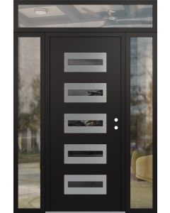 Diamond D4 64" x 96" black/black Mirrored Glass Panel stainless steel LHI with 2 Sidelites and Transom clear Glass