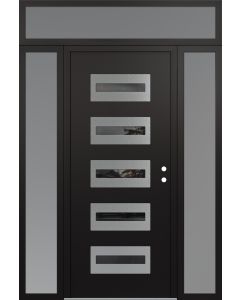 Diamond D4 64" x 96" black/black Mirrored Glass Panel stainless steel LHI with 2 Sidelites and Transom frosted Glass