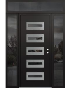 Diamond D4 64" x 96" black/black Mirrored Glass Panel stainless steel LHI with 2 Sidelites and Transom Mirrored Glass