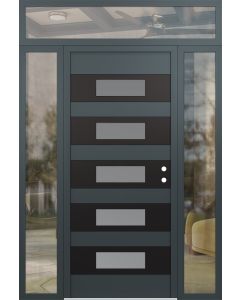 Diamond D5 64" x 96" anthracite/anthracite Frosted Glass Panel black LHI with 2 Sidelites and Transom clear Glass