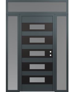 Diamond D5 64" x 96" anthracite/anthracite Frosted Glass Panel black LHI with 2 Sidelites and Transom Frosted Glass