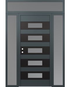 Diamond D5 64" x 96" anthracite/anthracite Frosted Glass Panel black RHI with 2 Sidelites and Transom Frosted Glass