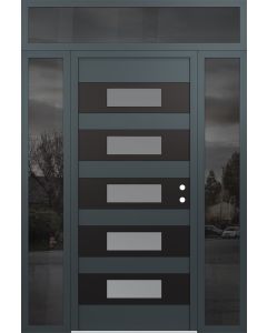 Diamond D5 64" x 96" anthracite/anthracite Frosted Glass Panel black LHI with 2 Sidelites and Transom Mirrored Glass