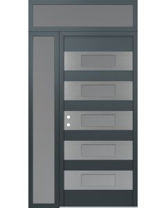 Diamond D5 52" x 96" anthracite/anthracite Frosted Glass Panel stainless steel RHI with Sidelite and Transom Frosted Glass