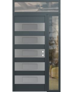 Diamond D5 52" x 96" anthracite/anthracite Frosted Glass Panel stainless steel LHI with Sidelite and Transom clear Glass
