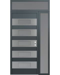 Diamond D5 52" x 96" anthracite/anthracite Frosted Glass Panel stainless steel LHI with Sidelite and Transom Frosted Glass