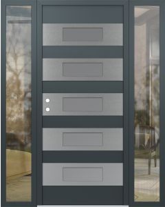 Diamond D5 68" x 80" anthracite/anthracite Frosted Glass Panel stainless steel RHI with 2 Sidelites clear Glass