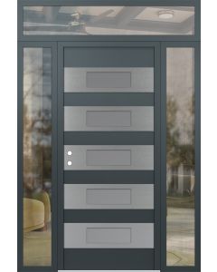 Diamond D5 68" x 96" anthracite/anthracite Frosted Glass Panel stainless steel RHI with 2 Sidelites and Transom clear Glass