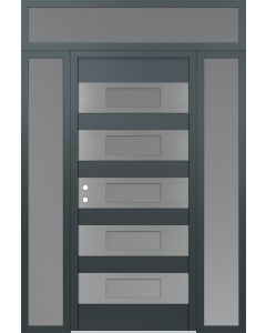 Diamond D5 68" x 96" anthracite/anthracite Frosted Glass Panel stainless steel RHI with 2 Sidelites and Transom Frosted Glass