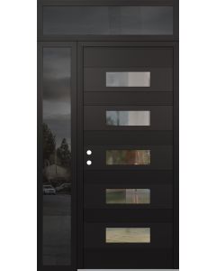 Diamond D5 52" x 96" black/black Clear Glass Panel black RHI with Sidelite and Transom Mirrored Glass