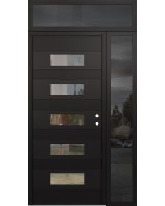 Diamond D5 52" x 96" black/black Clear Glass Panel black LHI with Sidelite and Transom Mirrored Glass