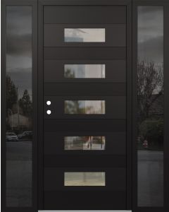 Diamond D5 68" x 80" black/black Clear Glass Panel black RHI with 2 Sidelites Mirrored Glass