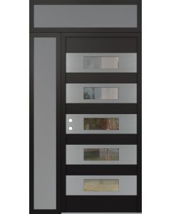 Diamond D5 50" x 96" black/black Clear Glass Panel Stainless steel RHI with Sidelite and Transom frosted Glass