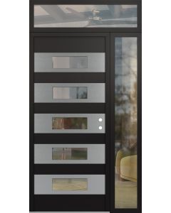 Diamond D5 50" x 96" black/black Clear Glass Panel Stainless steel LHI with Sidelite and Transom Clear Glass