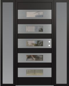 Diamond D5 68" x 80" black/black Clear Glass Panel Stainless steel LHI with 2 Sidelites frosted Glass