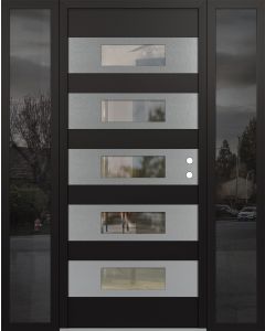 Diamond D5 68" x 80" black/black Clear Glass Panel Stainless steel LHI with 2 Sidelites Mirrored Glass