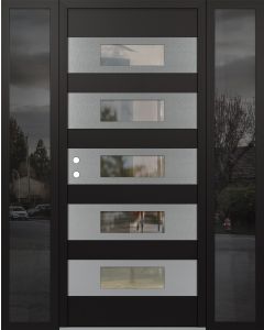 Diamond D5 68" x 80" black/black Clear Glass Panel Stainless steel RHI with 2 Sidelites Mirrored Glass
