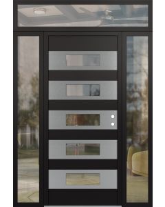 Diamond D5 68" x 96" black/black Clear Glass Panel Stainless steel LHI with 2 Sidelites and Transom Clear Glass