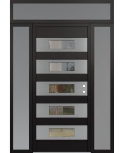 Diamond D5 68" x 96" black/black Clear Glass Panel Stainless steel LHI with 2 Sidelites and Transom frosted Glass
