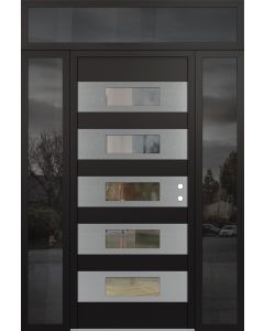 Diamond D5 68" x 96" black/black Clear Glass Panel Stainless steel LHI with 2 Sidelites and Transom Mirrored Glass