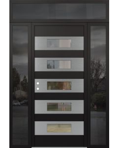 Diamond D5 68" x 96" black/black Clear Glass Panel Stainless steel RHI with 2 Sidelites and Transom Mirrored Glass