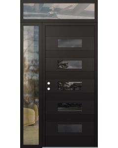 Diamond D5 50" x 96" black/black Mirrored Glass Panel black RHI with Sidelite and Transom clear Glass
