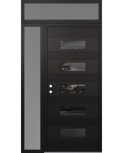 Diamond D5 50" x 96" black/black Mirrored Glass Panel black RHI with Sidelite and Transom frosted Glass