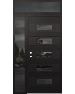 Diamond D5 50" x 96" black/black Mirrored Glass Panel black RHI with Sidelite and Transom Mirrored Glass