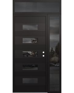 Diamond D5 52" x 96" black/black Mirrored Glass Panel black LHI with Sidelite and Transom Mirrored Glass
