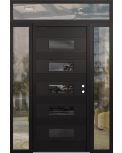 Diamond D5 64" x 96" black/black Mirrored Glass Panel black LHI with 2 Sidelites and Transom clear Glass