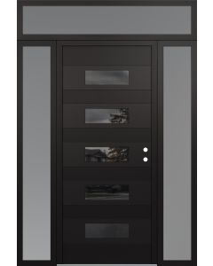 Diamond D5 60" x 96" black/black Mirrored Glass Panel black LHI with 2 Sidelites and Transom frosted Glass