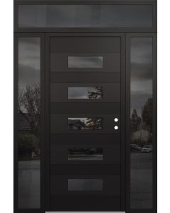 Diamond D5 60" x 96" black/black Mirrored Glass Panel black LHI with 2 Sidelites and Transom Mirrored Glass