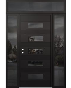 Diamond D5 68" x 96" black/black Mirrored Glass Panel black RHI with 2 Sidelites and Transom Mirrored Glass