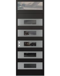 Diamond D5 36" x 96" black/black Mirrored Glass Panel stainless steel RHI with Transom clear Glass