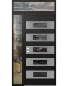Diamond D5 50" x 96" black/black Mirrored Glass Panel stainless steel RHI with Sidelite and Transom clear Glass