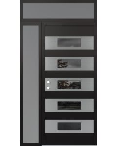 Diamond D5 50" x 96" black/black Mirrored Glass Panel stainless steel RHI with Sidelite and Transom frosted Glass