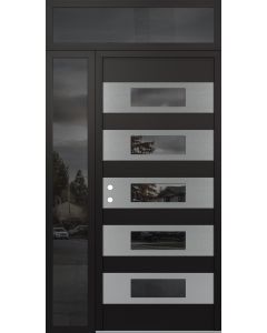Diamond D5 52" x 96" black/black Mirrored Glass Panel stainless steel RHI with Sidelite and Transom Mirrored Glass