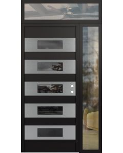 Diamond D5 50" x 96" black/black Mirrored Glass Panel stainless steel LHI with Sidelite and Transom clear Glass